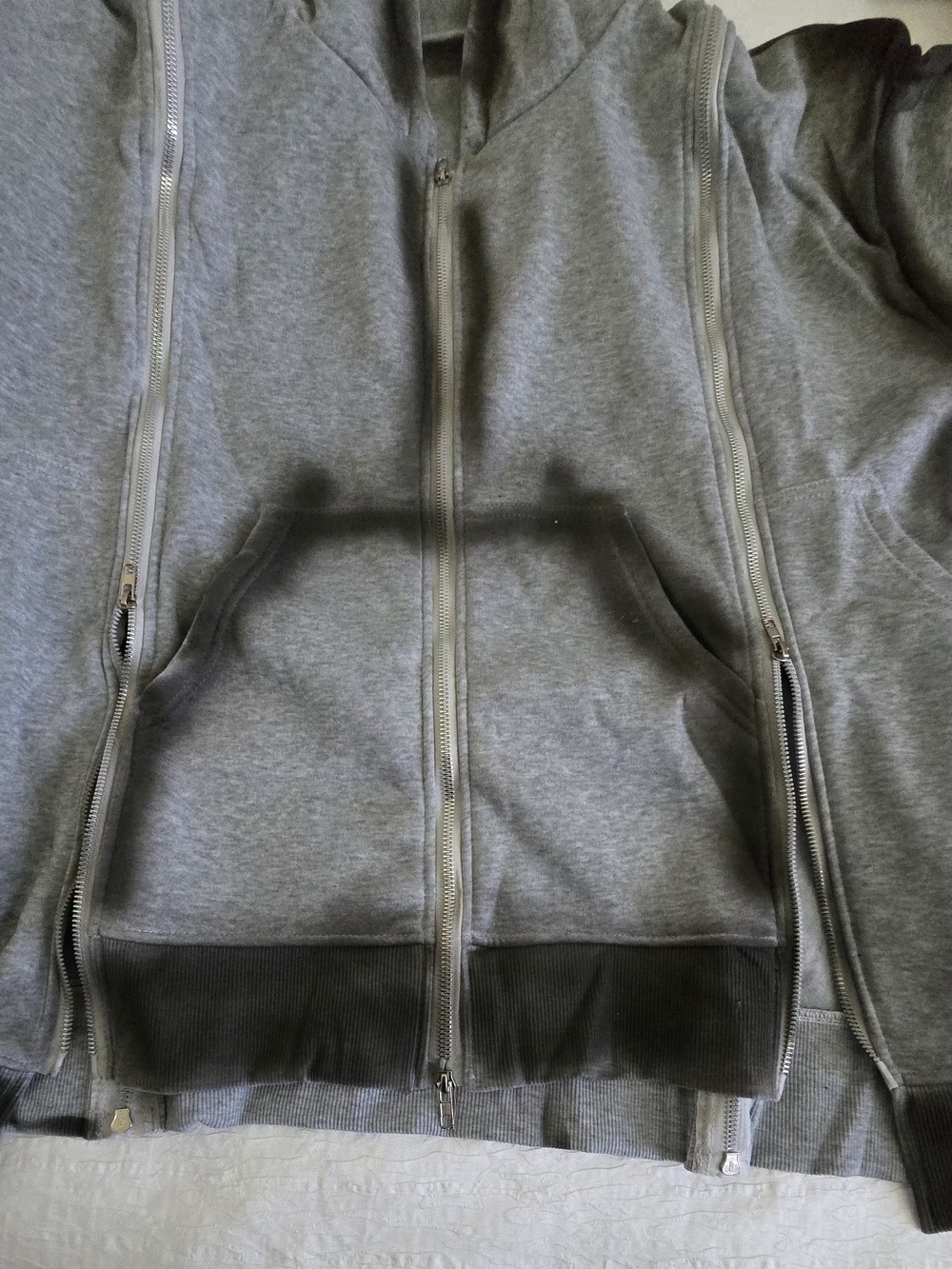 Men’s Gray Double-Zip Hooded Sweatshirt - Picture 5 of 7